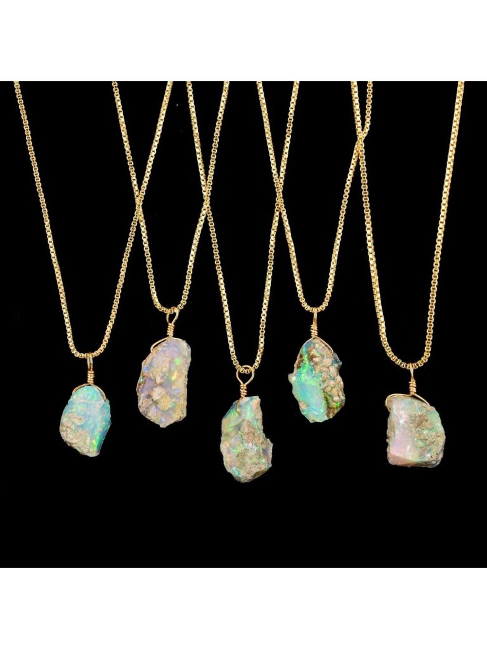 Dainty Raw Ethiopian Fire Opal Pendant Necklace, 14K Gold Plated, October - Picture 7 of 9